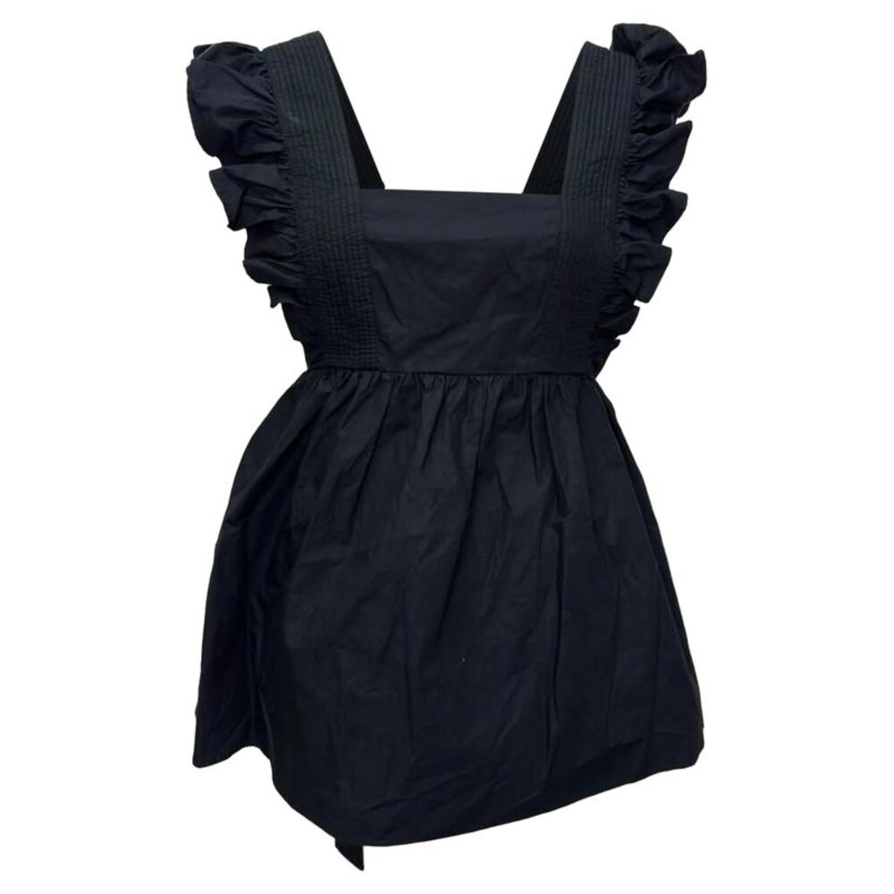 Self-Portrait Ruffled Tie-Back Blouse in Black Cotton
